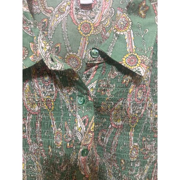 Cato Plus Paisley Blouse 22/24W Green Boho Peplum Smocked Shirt - Picture 6 of 6